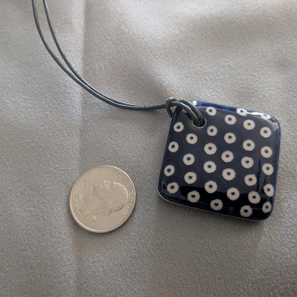 Navy and White Polish Pottery Pendant Necklace